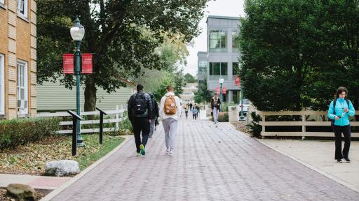 students walking around campus